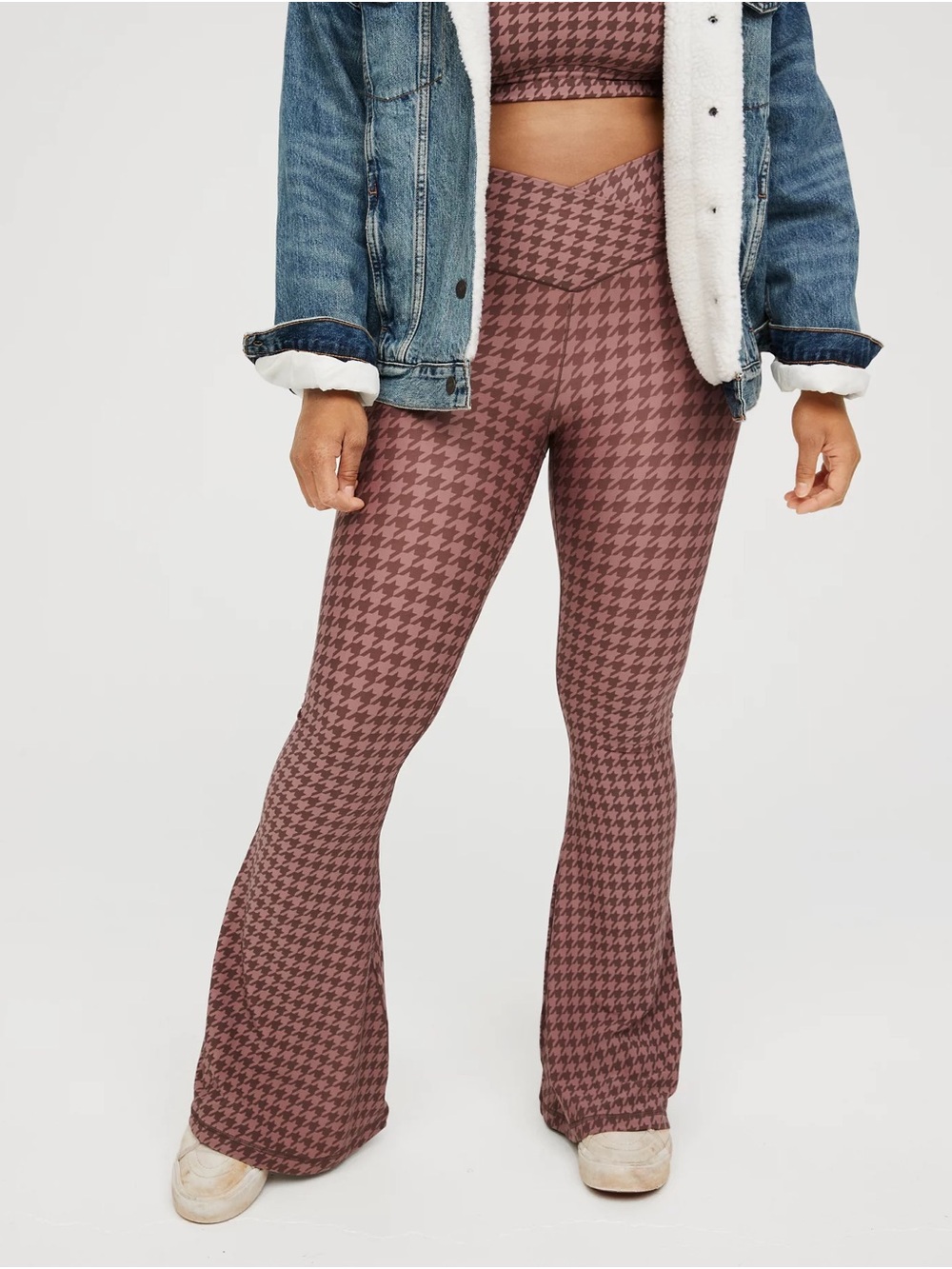 Aerie Offline Real me crossover super flare brown houndstooth legging S Medium
